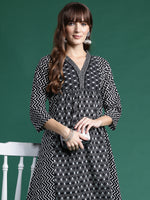 Thumbnail for Indo Era Black Printed A-Line Kurta Trousers set - Distacart