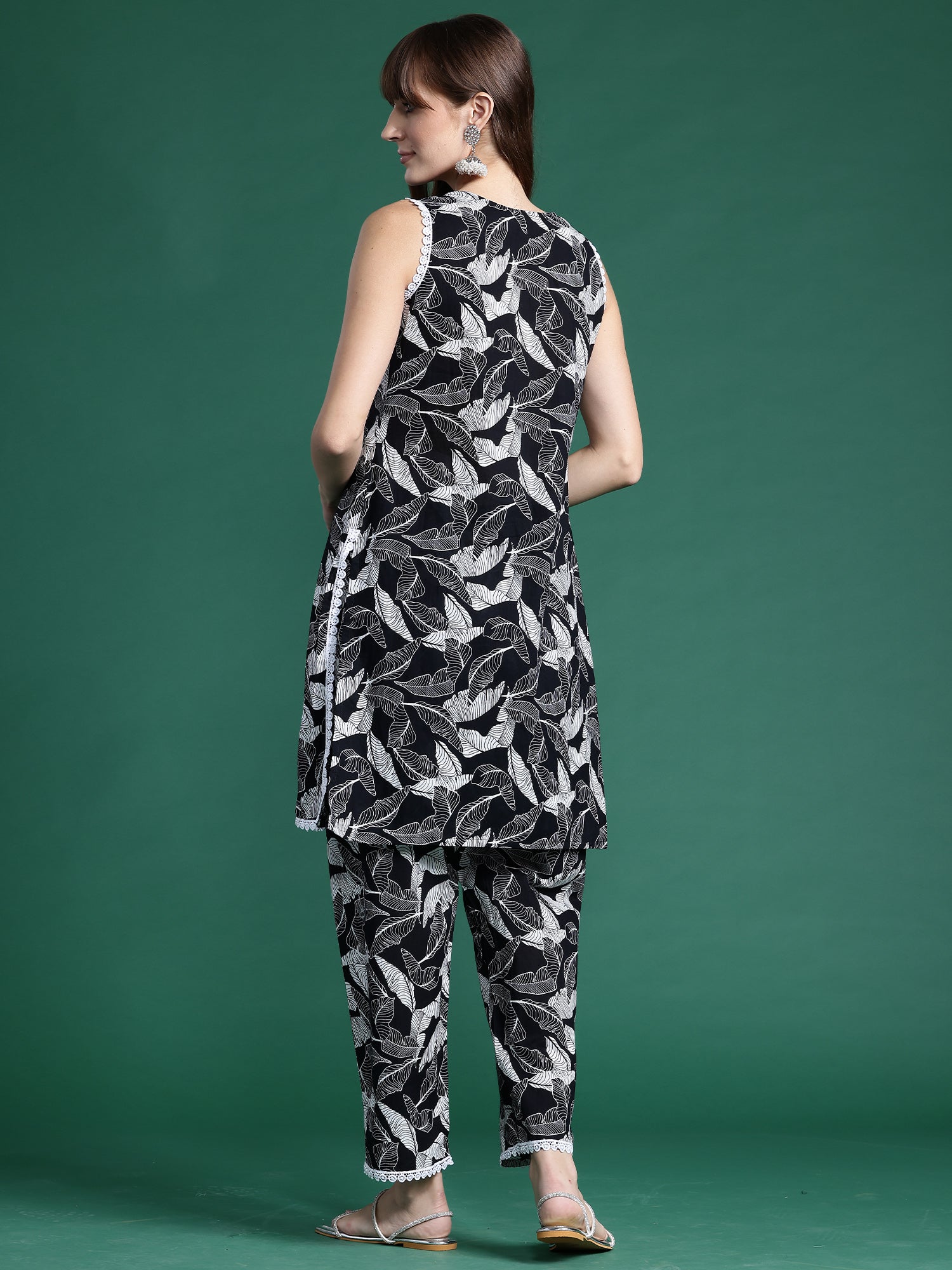 Indo Era Black Printed Straight Kurta Trousers set - Distacart