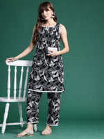 Thumbnail for Indo Era Black Printed Straight Kurta Trousers set - Distacart