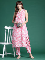 Thumbnail for Indo Era Pink Printed Straight Kurta Trousers set - Distacart