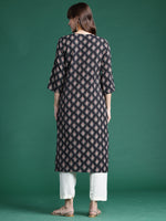 Thumbnail for Indo Era Black Printed Straight Kurta - Distacart