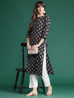 Thumbnail for Indo Era Black Printed Straight Kurta - Distacart