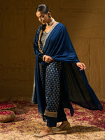 Thumbnail for Indo Era Blue Embroidered Straight Kurta Trousers With Dupatta set - Distacart