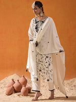 Thumbnail for Indo Era White Straight Embroidered Kurta Trousers With Dupatta Set - Distacart