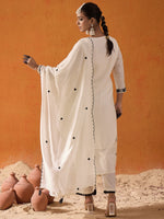 Thumbnail for Indo Era White Straight Embroidered Kurta Trousers With Dupatta Set - Distacart