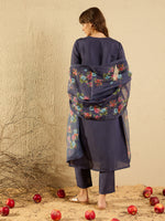 Thumbnail for Indo Era Grey Embroidered Straight Kurta Trousers With Dupatta set - Distacart