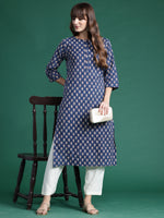 Thumbnail for Indo Era Blue Printed Straight Kurta - Distacart