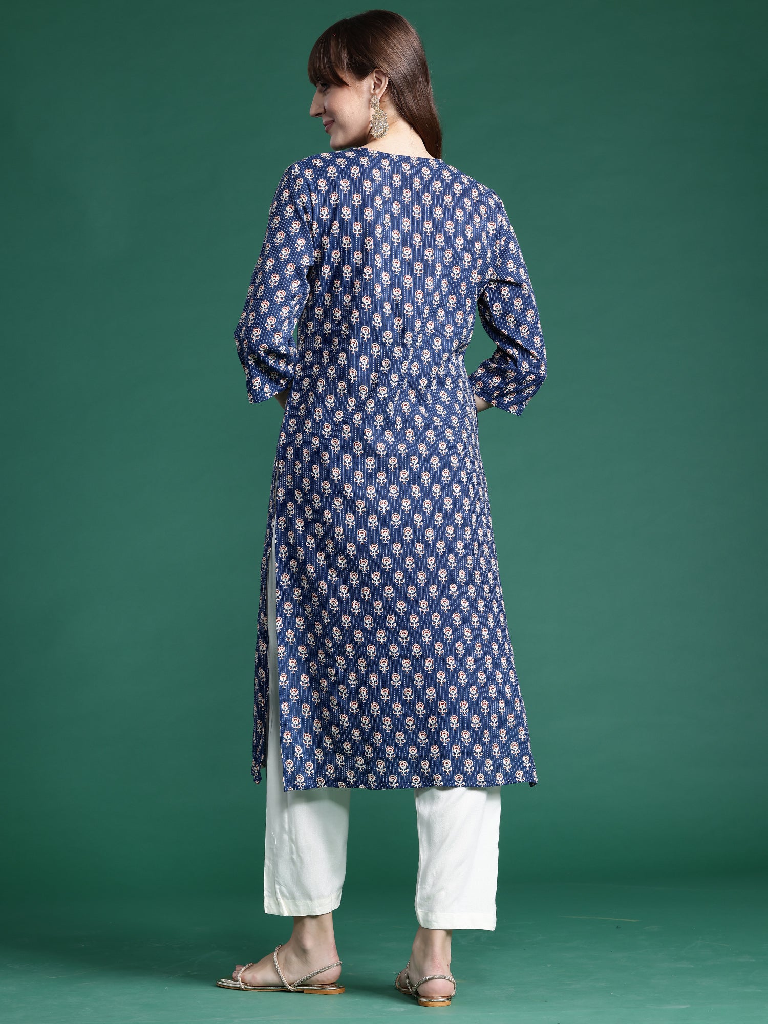 Indo Era Blue Printed Straight Kurta - Distacart