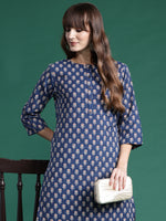 Thumbnail for Indo Era Blue Printed Straight Kurta - Distacart