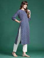 Thumbnail for Indo Era Blue Printed Straight Kurta - Distacart