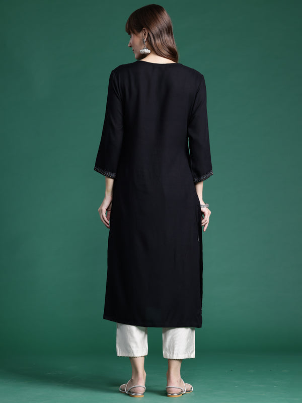 Indo Era Black Printed Straight Kurta - Distacart