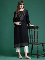 Thumbnail for Indo Era Black Printed Straight Kurta - Distacart
