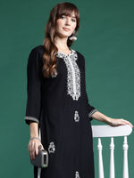Thumbnail for Indo Era Black Embroidered Straight Kurta - Distacart