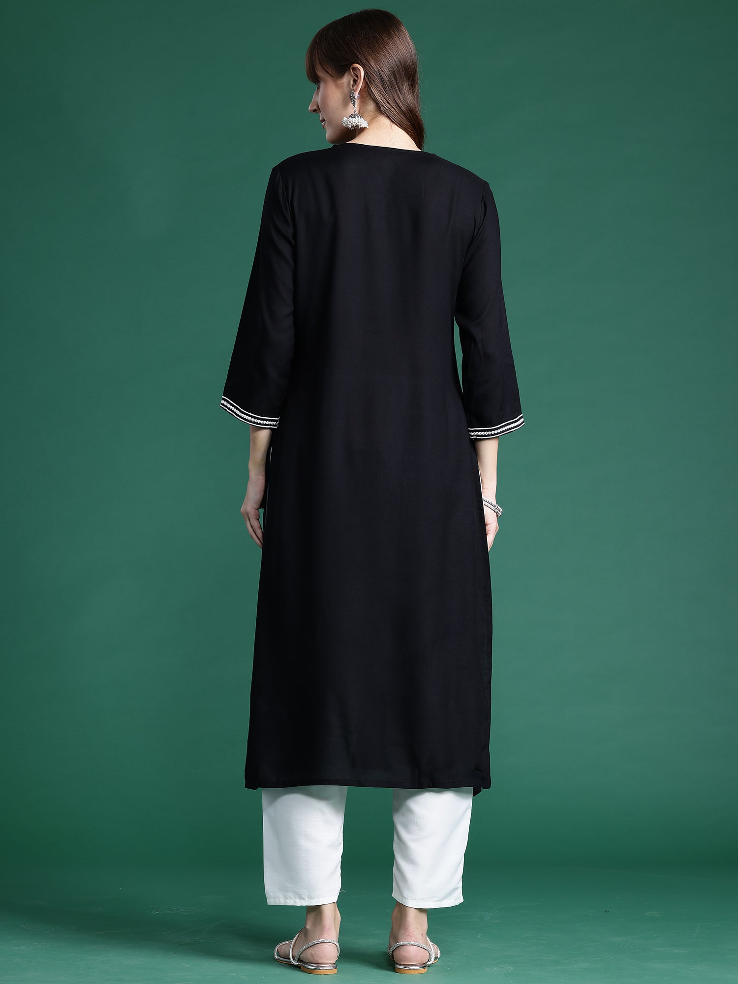 Indo Era Black Embroidered Straight Kurta - Distacart