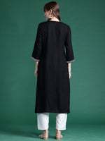 Thumbnail for Indo Era Black Embroidered Straight Kurta - Distacart