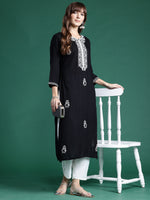 Thumbnail for Indo Era Black Embroidered Straight Kurta - Distacart