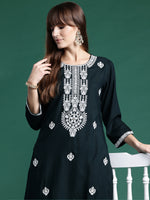 Thumbnail for Indo Era Green Embroidered Straight Kurta - Distacart