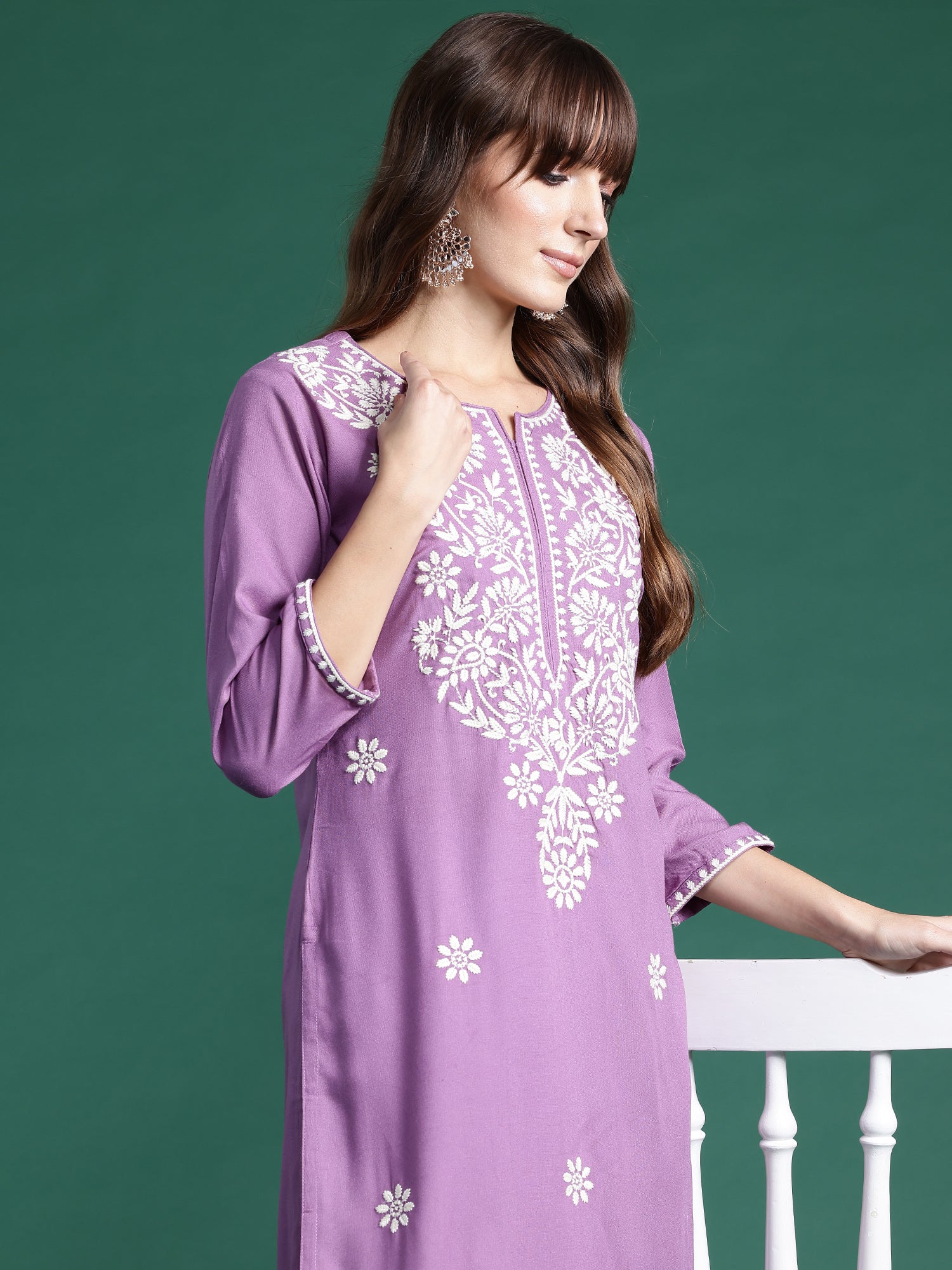 Indo Era Lavender Embroidered Straight Kurta - Distacart