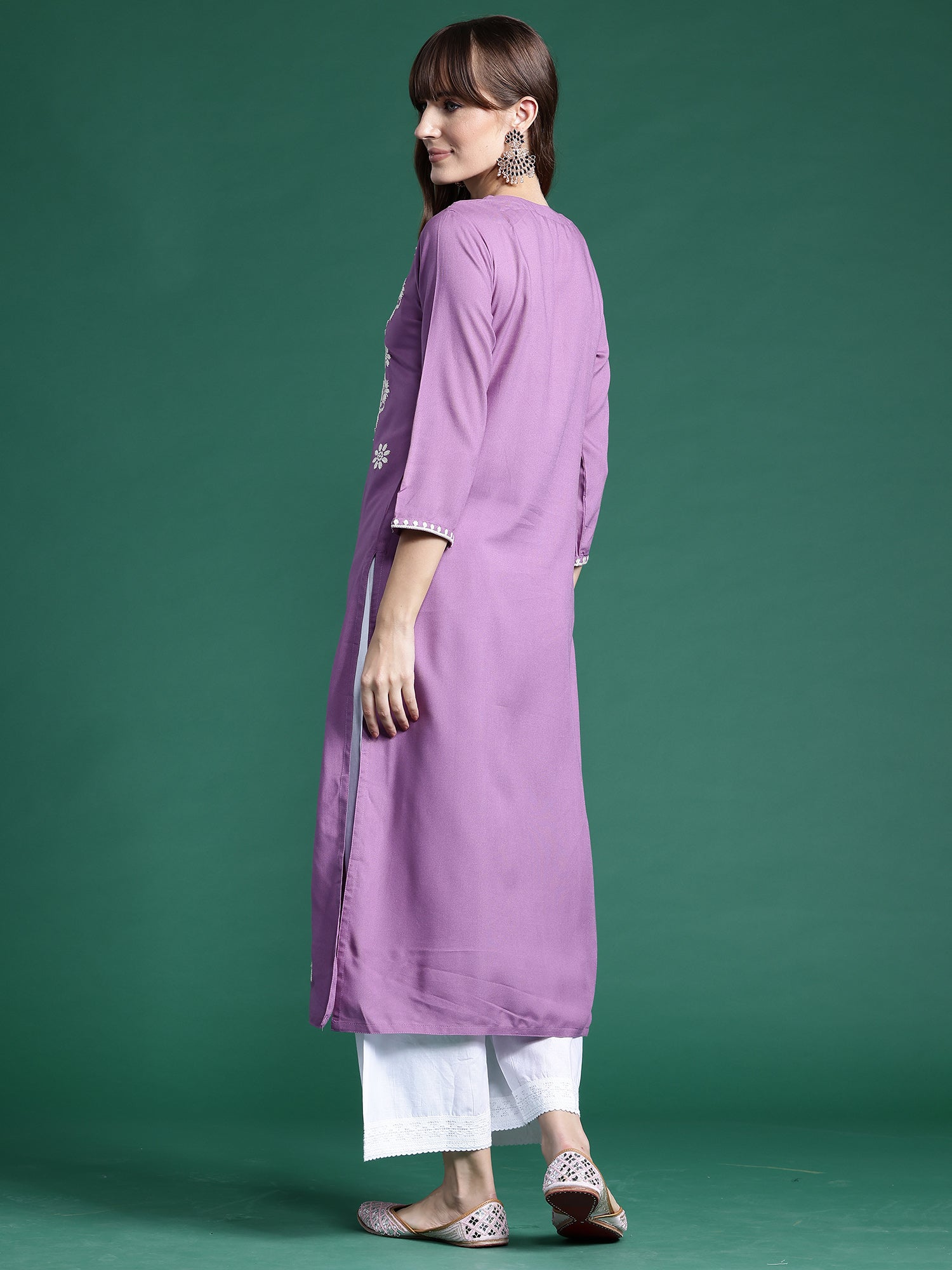 Indo Era Lavender Embroidered Straight Kurta - Distacart
