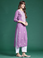 Thumbnail for Indo Era Lavender Embroidered Straight Kurta - Distacart