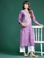 Thumbnail for Indo Era Lavender Embroidered Straight Kurta - Distacart