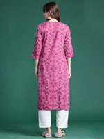 Thumbnail for Indo Era Pink Printed Straight Kurta - Distacart