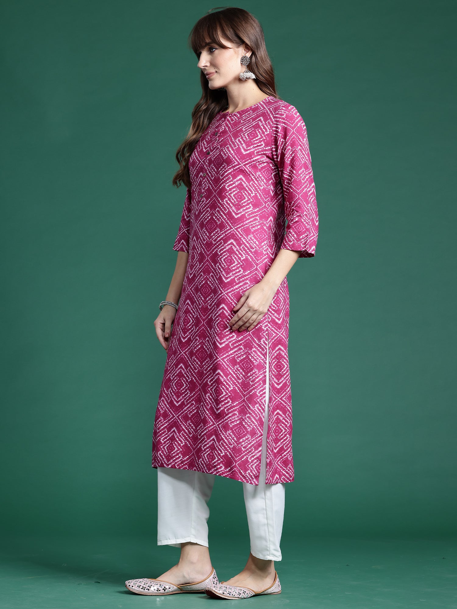 Indo Era Pink Printed Straight Kurta - Distacart