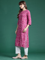 Thumbnail for Indo Era Pink Printed Straight Kurta - Distacart