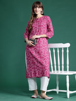 Thumbnail for Indo Era Pink Printed Straight Kurta - Distacart