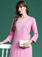 Thumbnail for Indo Era Pink Embroidered Straight Kurta - Distacart