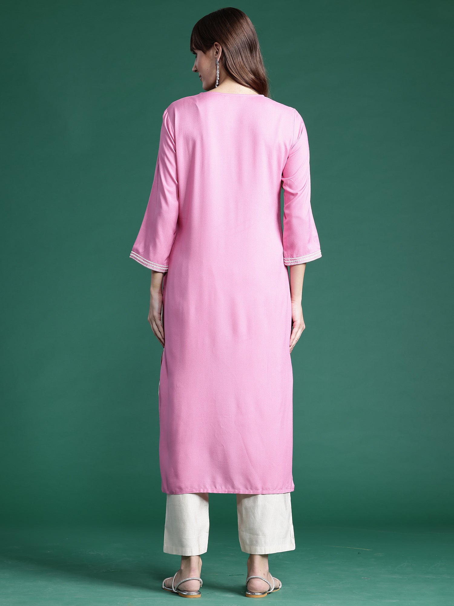 Indo Era Pink Embroidered Straight Kurta - Distacart