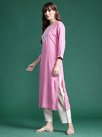 Thumbnail for Indo Era Pink Embroidered Straight Kurta - Distacart