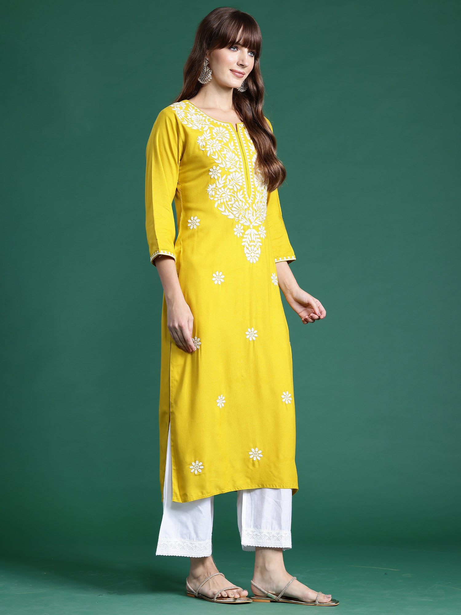 Indo Era Yellow Embroidered Straight Kurta - Distacart