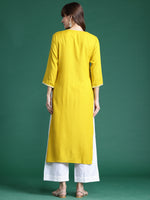 Thumbnail for Indo Era Yellow Embroidered Straight Kurta - Distacart