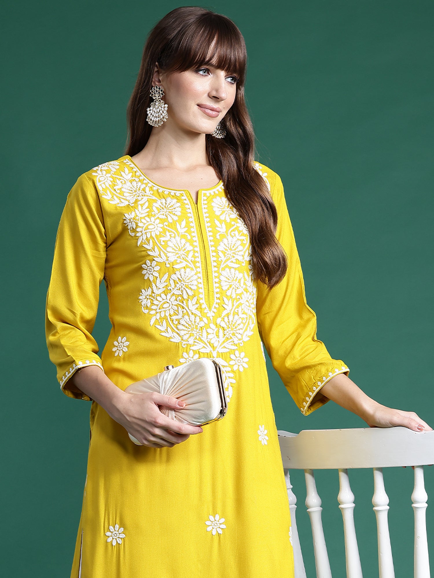 Indo Era Yellow Embroidered Straight Kurta - Distacart