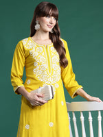Thumbnail for Indo Era Yellow Embroidered Straight Kurta - Distacart