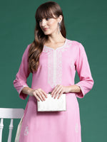 Thumbnail for Indo Era Pink Embroidered Straight Kurta - Distacart