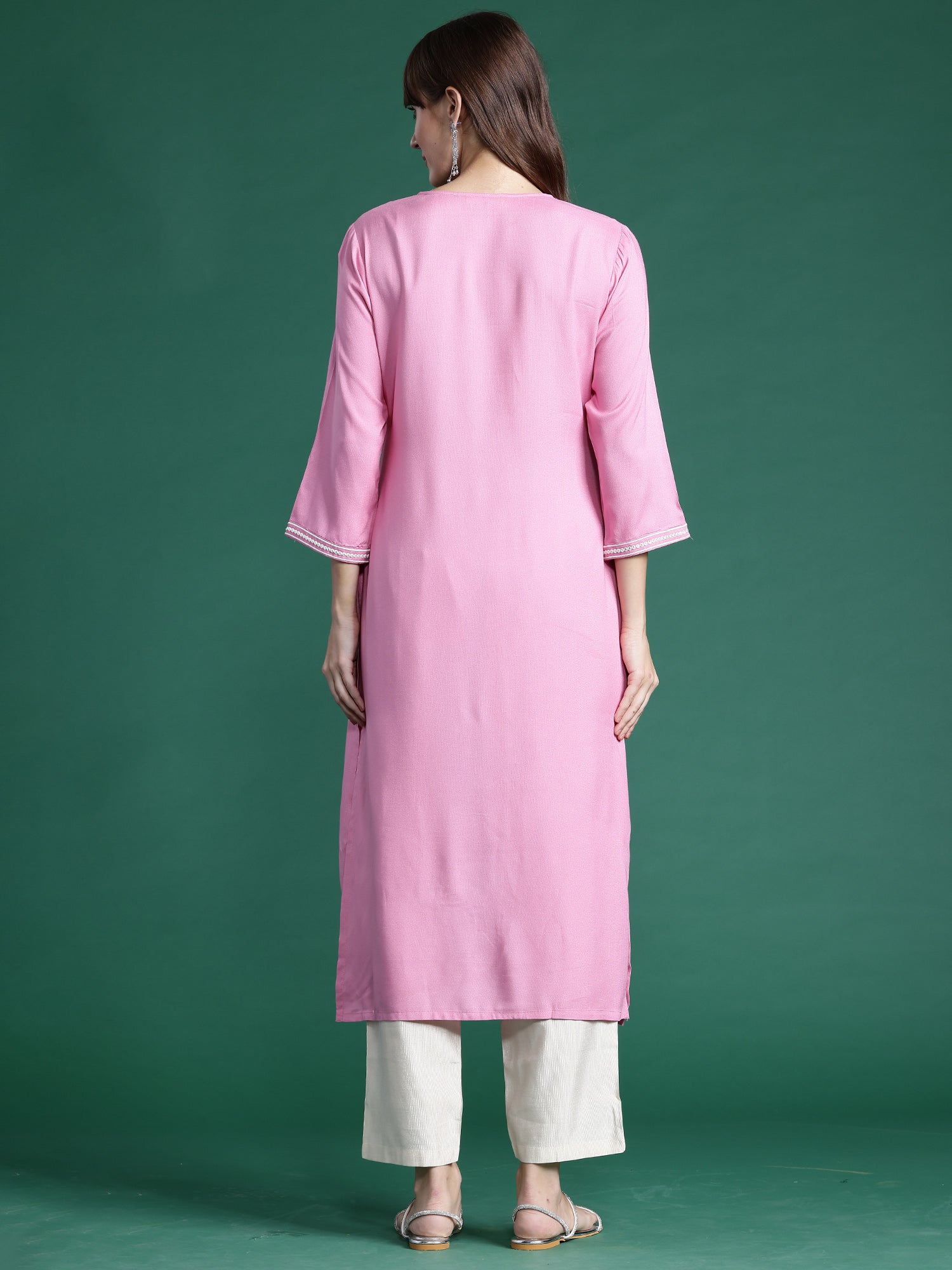 Indo Era Pink Embroidered Straight Kurta - Distacart