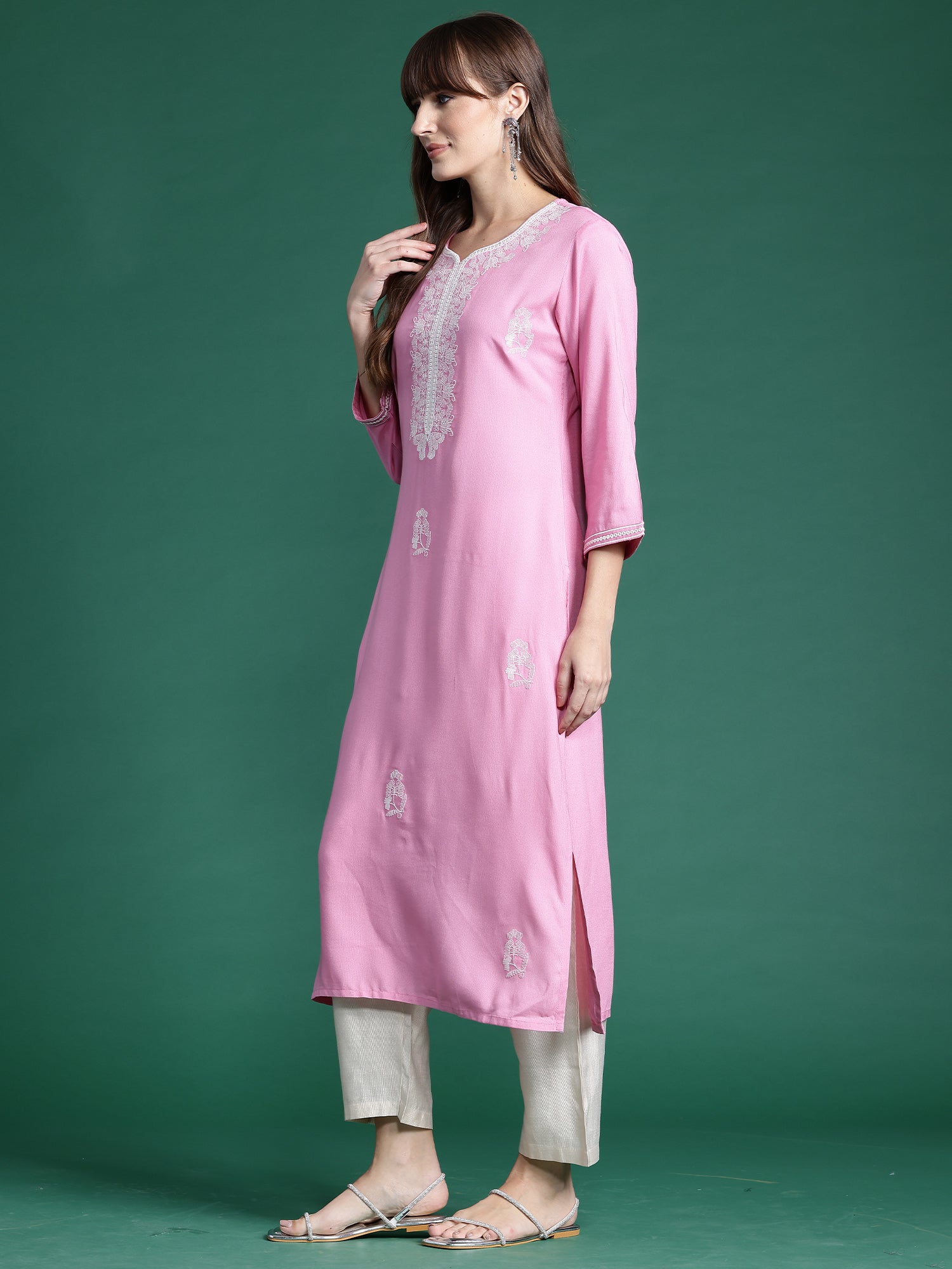 Indo Era Pink Embroidered Straight Kurta - Distacart
