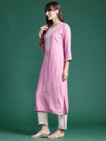 Thumbnail for Indo Era Pink Embroidered Straight Kurta - Distacart