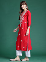 Thumbnail for Indo Era Red Embroidered Straight Kurta - Distacart