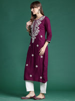 Thumbnail for Indo Era Burgundy Embroidered Straight Kurta - Distacart