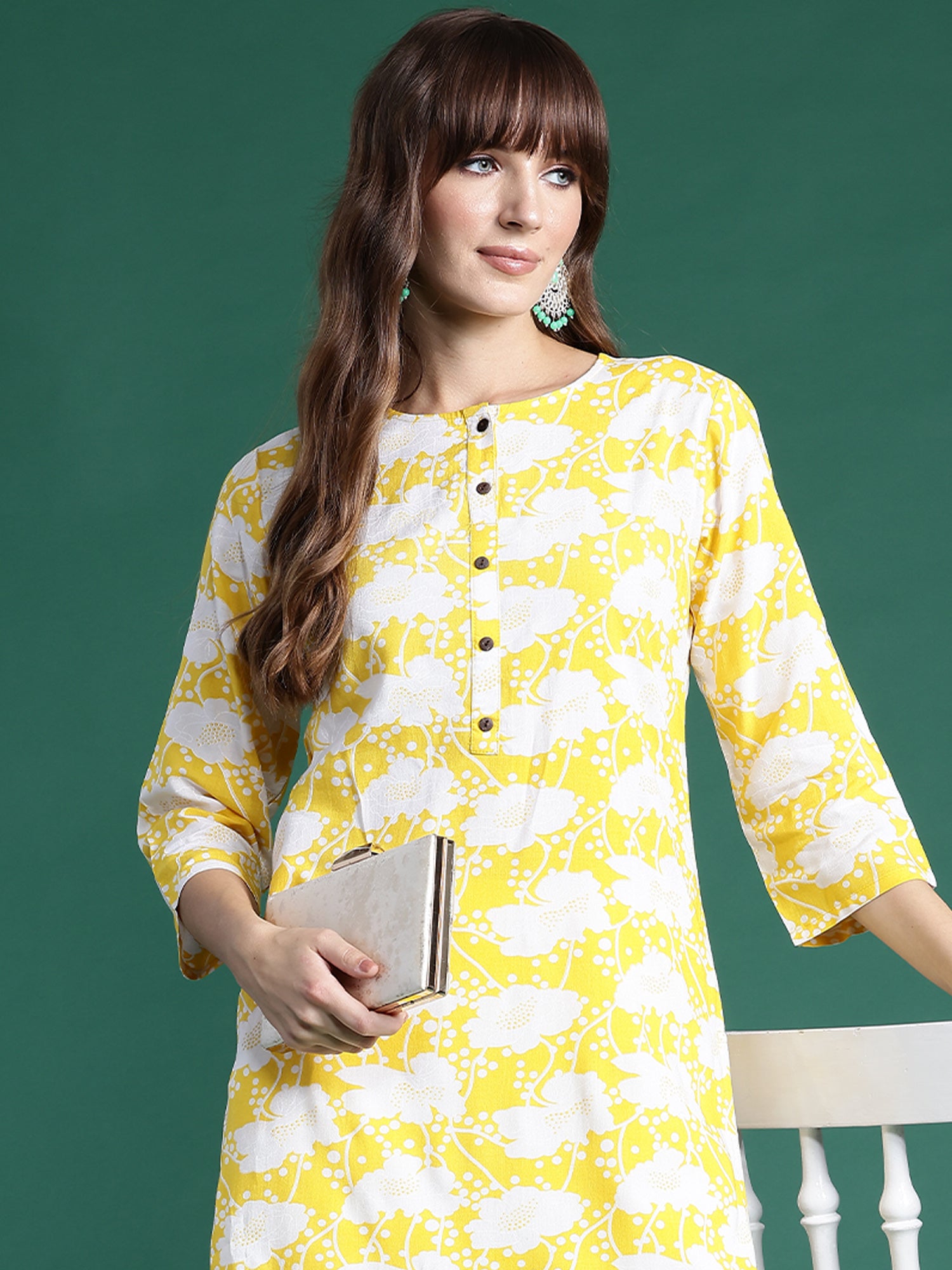 Indo Era Yellow Printed Straight Kurta - Distacart