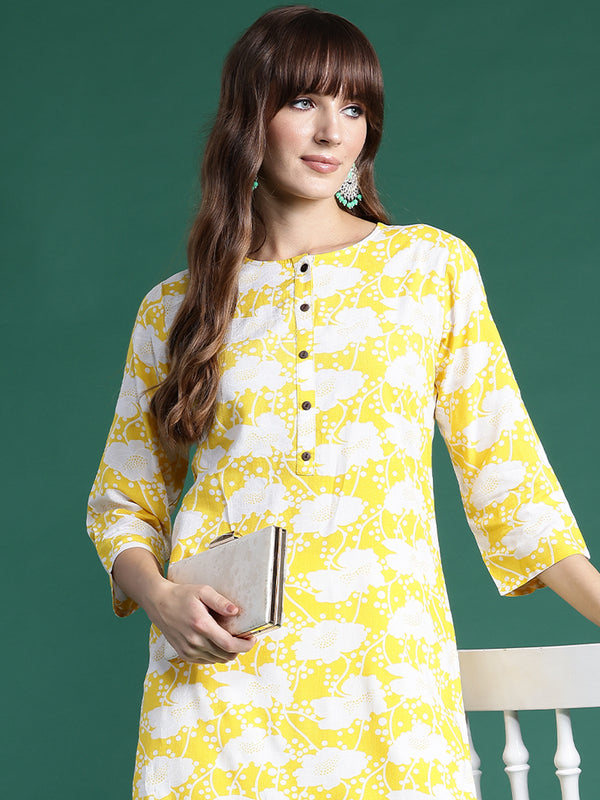 Indo Era Yellow Printed Straight Kurta - Distacart