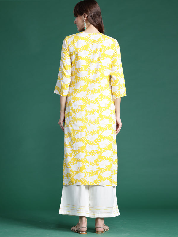 Indo Era Yellow Printed Straight Kurta - Distacart