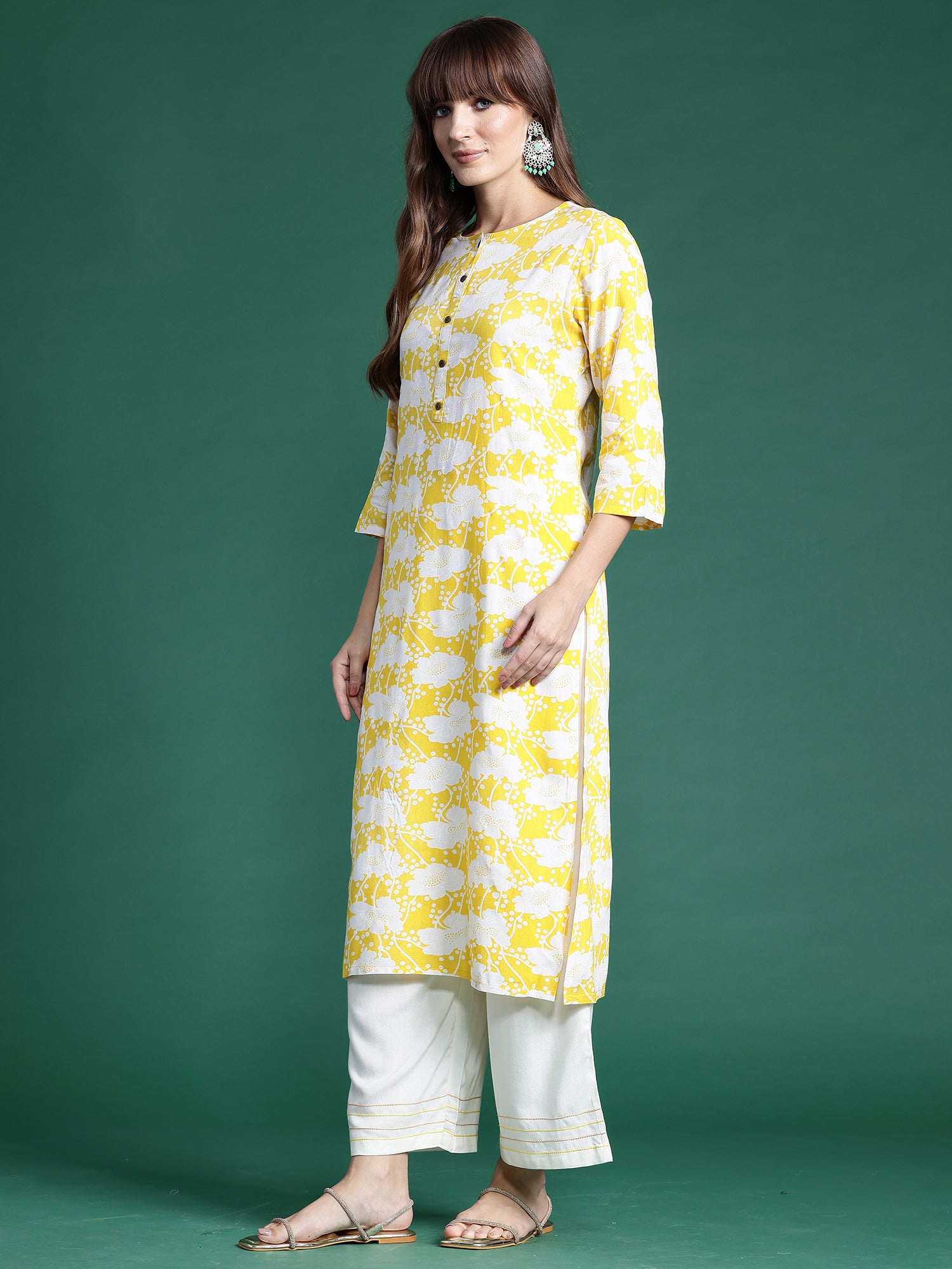 Indo Era Yellow Printed Straight Kurta - Distacart