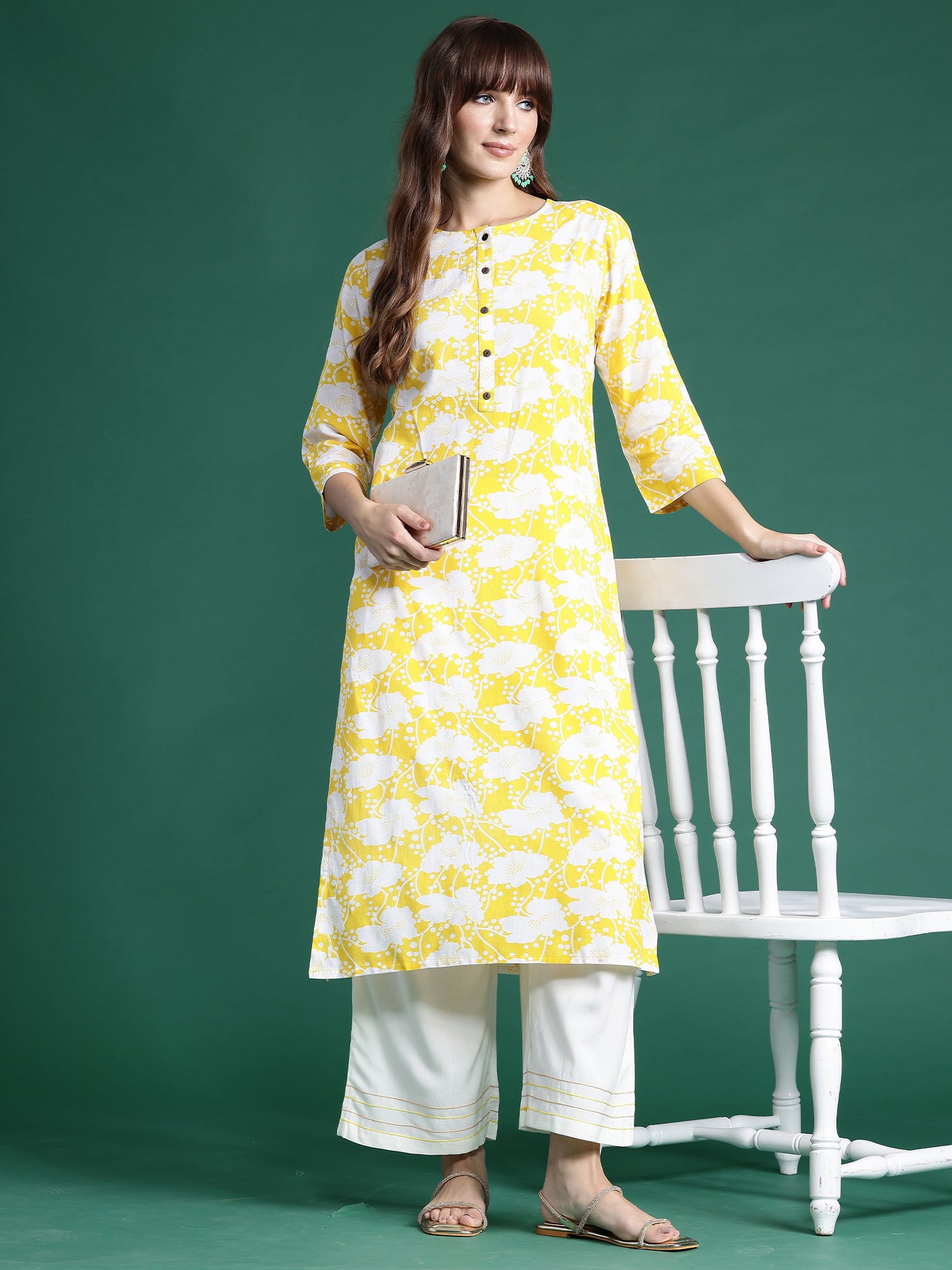 Indo Era Yellow Printed Straight Kurta - Distacart
