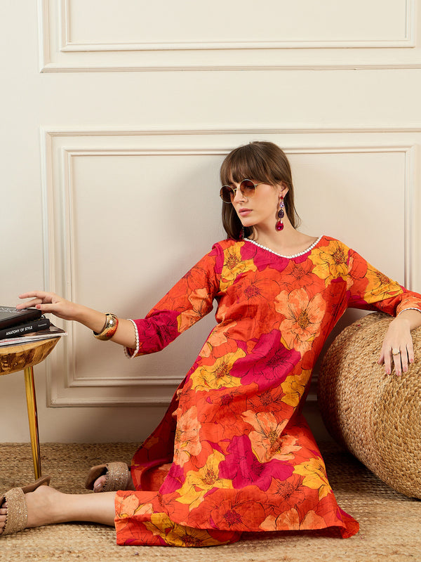 Indo Era Multi Printed Straight Kurta Trousers set - Distacart