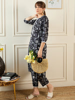 Thumbnail for Indo Era Black Printed Straight Kurta Trousers set - Distacart