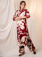Thumbnail for Indo Era Maroon Printed Straight Kurta Trousers set - Distacart